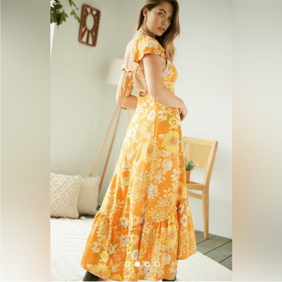 Urban Outfitters Floral Summer Dress size M Orange Print - Picture 3 of 7